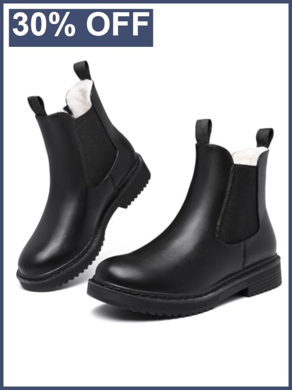 Womens Winter Chelsea Boots Faux Fur Lined Chunky Lug Ankle Booties